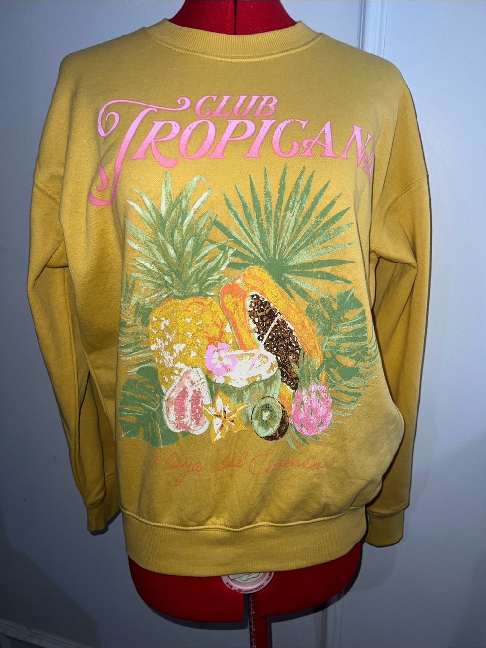 NoBo No Boundaries Club Tropicana Yellow Graphic Sweatshirt Beachwear xxs-small